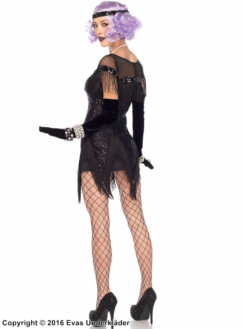 20-tals Flapper, maskeradklänning med paljetter och fransar